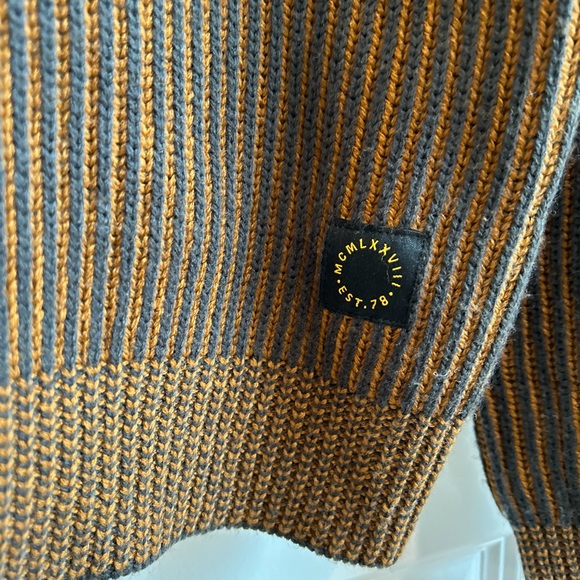 TOPMAN 1/4 Zip Sweater Mock Neck Stripped Brown Black - Picture 5 of 7